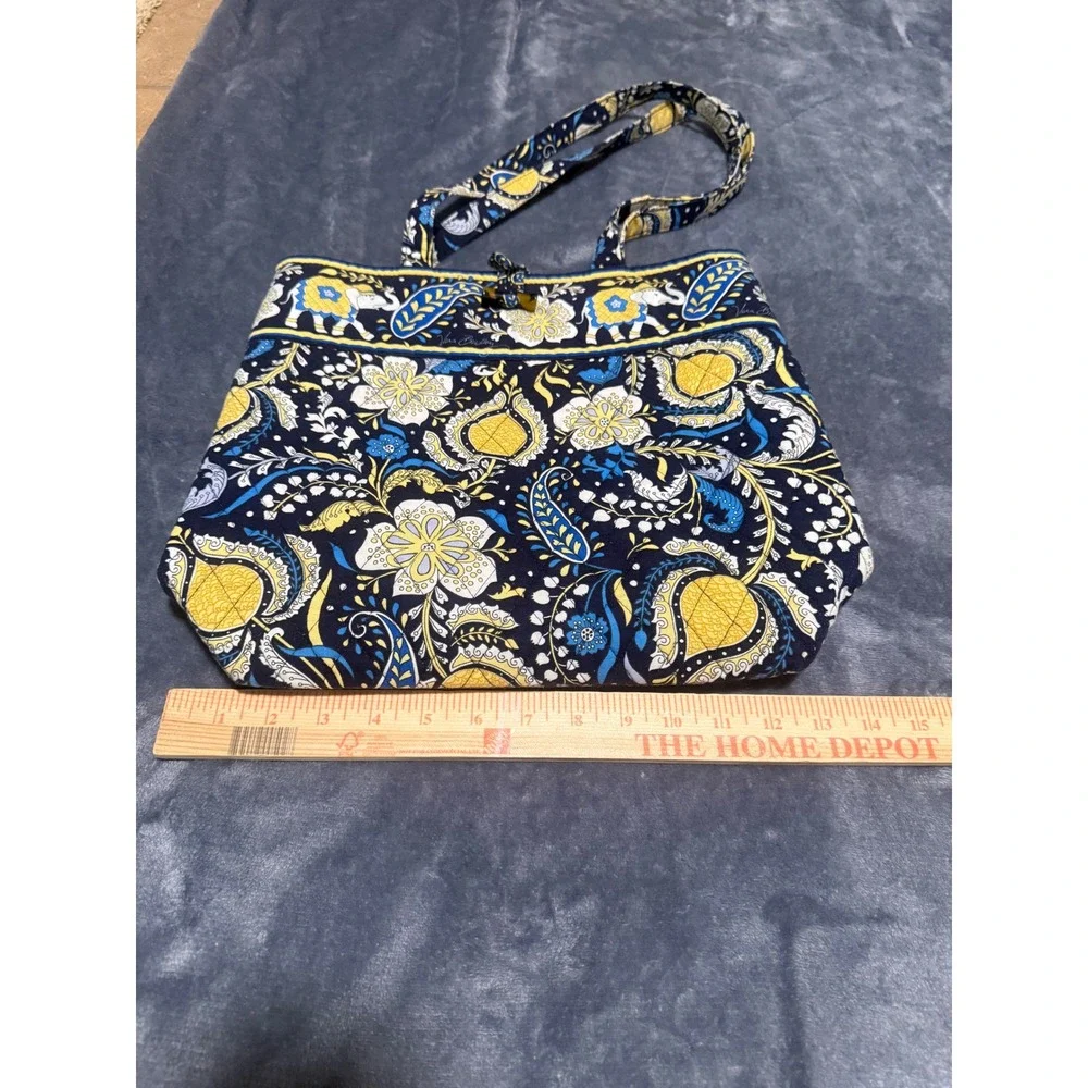 Vera Bradley Elephant Paisley Quilted Tote Bag and Tablet Pouch Set Navy Yellow